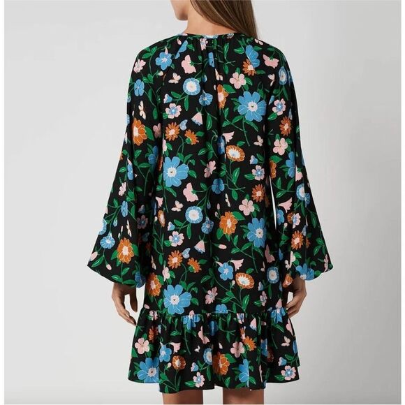 NWT Kate Spade Garden Floral Tie Neck Shift Mini Dress Black Multicolor S $298 - Picture 3 of 8
